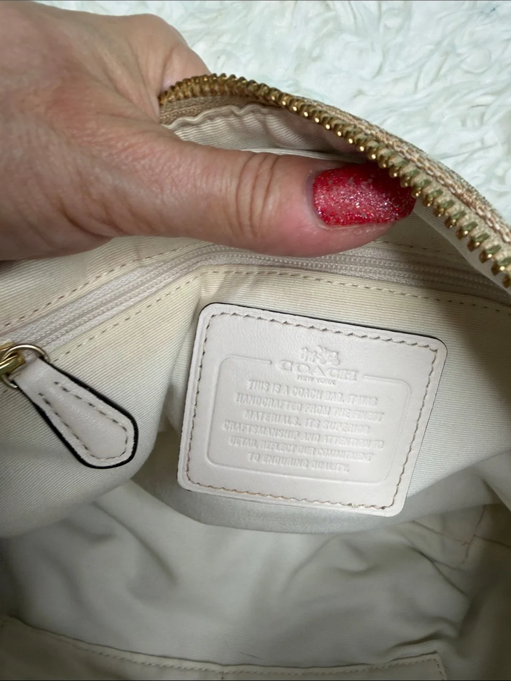 Authentic Coach Beige Canvas Signature Satchel with White Trim